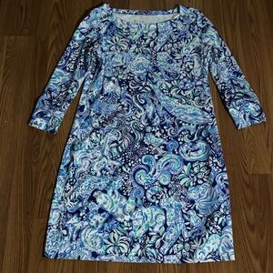 Lilly Pulitzer Paisley Blue‎ Patterned Midi Dress 3/4 Sleeves Preppy Classic Y2k